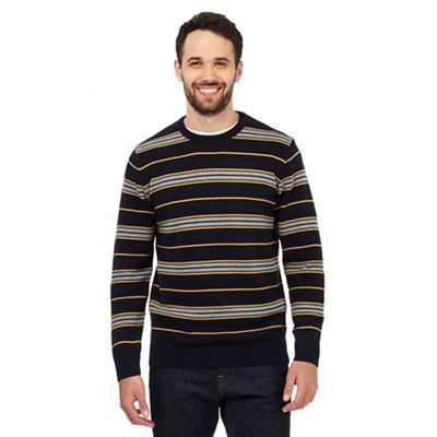 Big and tall yellow striped crew neck jumper